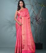 hot pink brocade saree with intricate borders