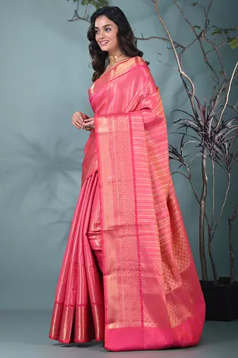 hot pink brocade saree with intricate borders
