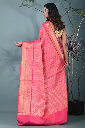 hot pink brocade saree with intricate borders