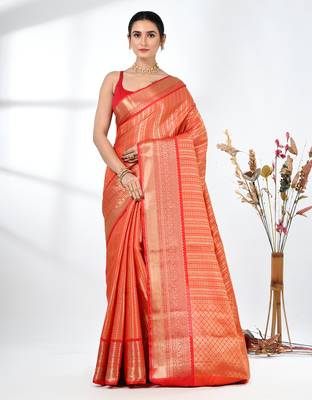 orange brocade saree with intricate borders 1