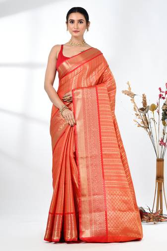 orange brocade saree with intricate borders
