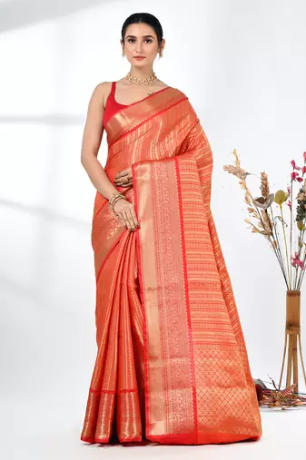 orange brocade saree with intricate borders