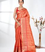 orange brocade saree with intricate borders