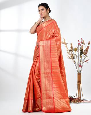 orange brocade saree with intricate borders 2