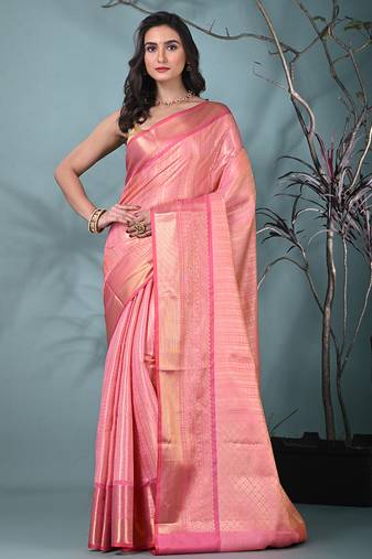 pink brocade saree with intricate borders