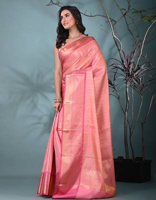 pink brocade saree with intricate borders 2