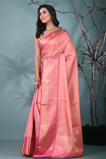 pink brocade saree with intricate borders