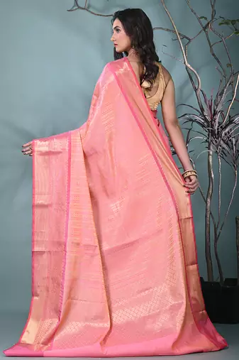 pink brocade saree with intricate borders