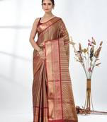 brown brocade saree with intricate borders