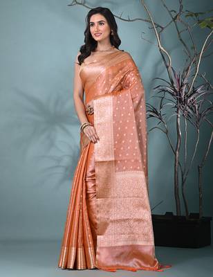 elegant orange tissue saree with intricate border 2