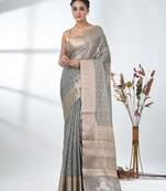 elegant grey tissue saree with intricate border