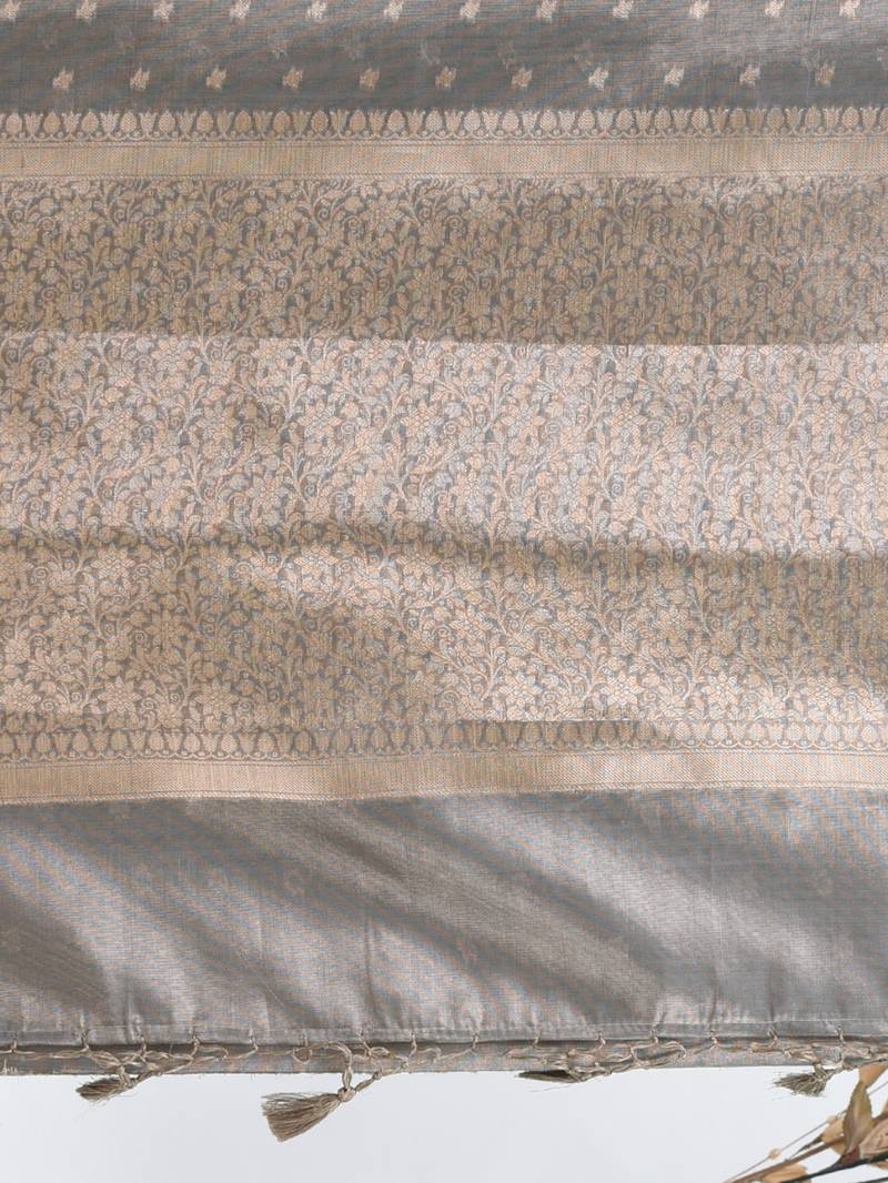 elegant grey tissue saree with intricate border