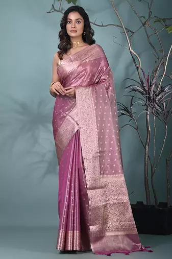 elegant purple tissue saree with intricate border