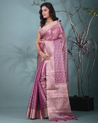 elegant purple tissue saree with intricate border 2