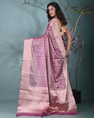 elegant purple tissue saree with intricate border 3
