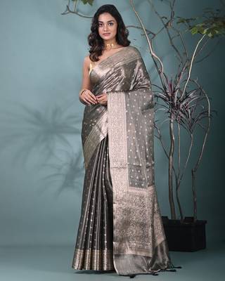 elegant black tissue saree with intricate border 1