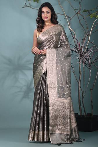 elegant black tissue saree with intricate border