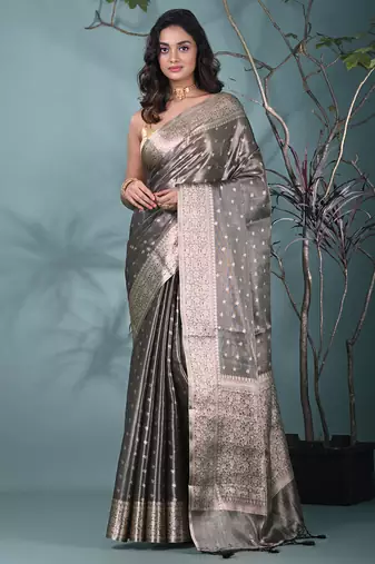 elegant black tissue saree with intricate border