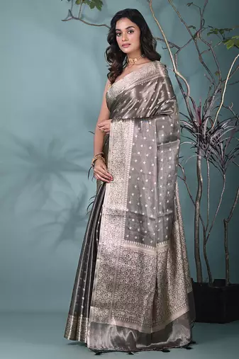 elegant black tissue saree with intricate border
