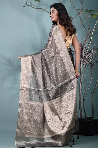 elegant black tissue saree with intricate border