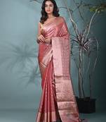 elegant red tissue saree with intricate border