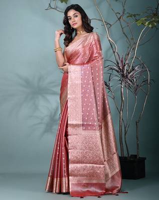 elegant red tissue saree with intricate border 2