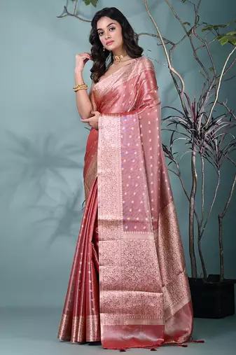 elegant red tissue saree with intricate border