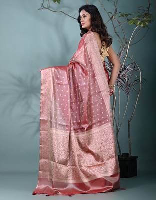 elegant red tissue saree with intricate border 3