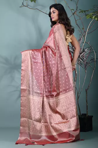 elegant red tissue saree with intricate border