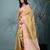 golden tissue brocade saree with pink border