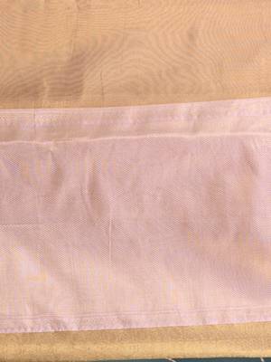 golden tissue brocade saree with pink border 4