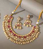 Gold plated kundan pink stones necklace set
