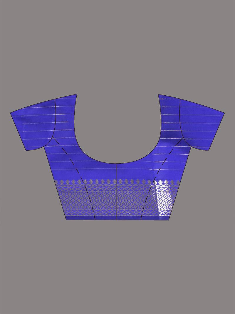 blue catlon soft art silk saree with checkered pattern