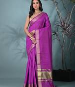 purple catlon soft art silk saree with checkered pattern