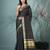 black catlon soft art silk saree with checkered pattern