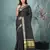 black catlon soft art silk saree with checkered pattern
