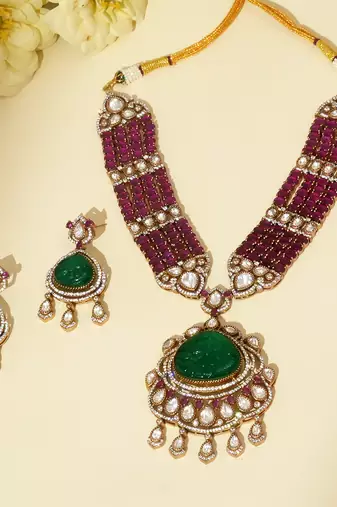Gold plated kundan multicolor stones necklace set