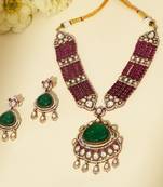 Gold plated kundan multicolor stones necklace set