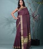 maroon catlon soft art silk saree with checkered pattern