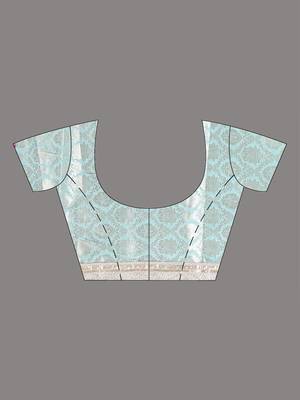sea green chanderi silk blend saree with embroidered floral design 5