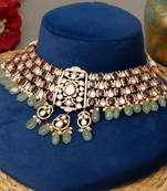 Gold plated kundan multicolor stones choker necklace set