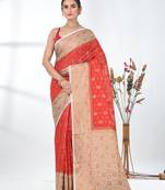 red georgette saree with red and gold border