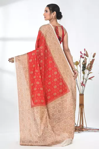 red georgette saree with red and gold border