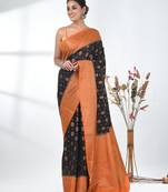 black georgette saree with red and gold border