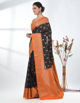 black georgette saree with red and gold border 2