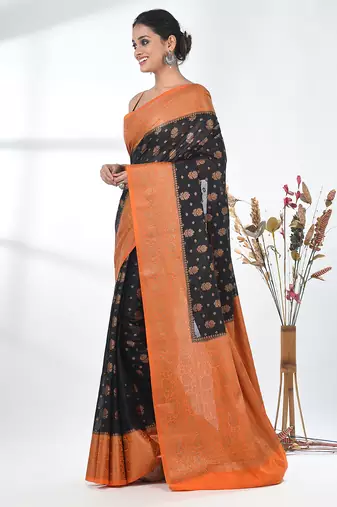 black georgette saree with red and gold border