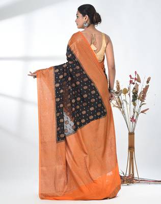 black georgette saree with red and gold border 3