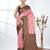 pink georgette saree with red and gold border