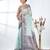 pastel blue organza saree with floral motifs and blue border