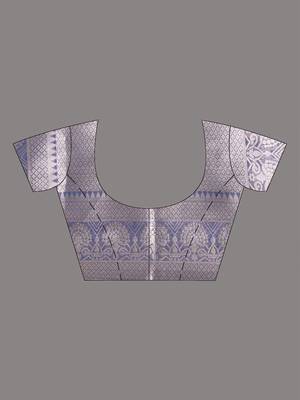 pastel blue organza saree with floral motifs and blue border 5
